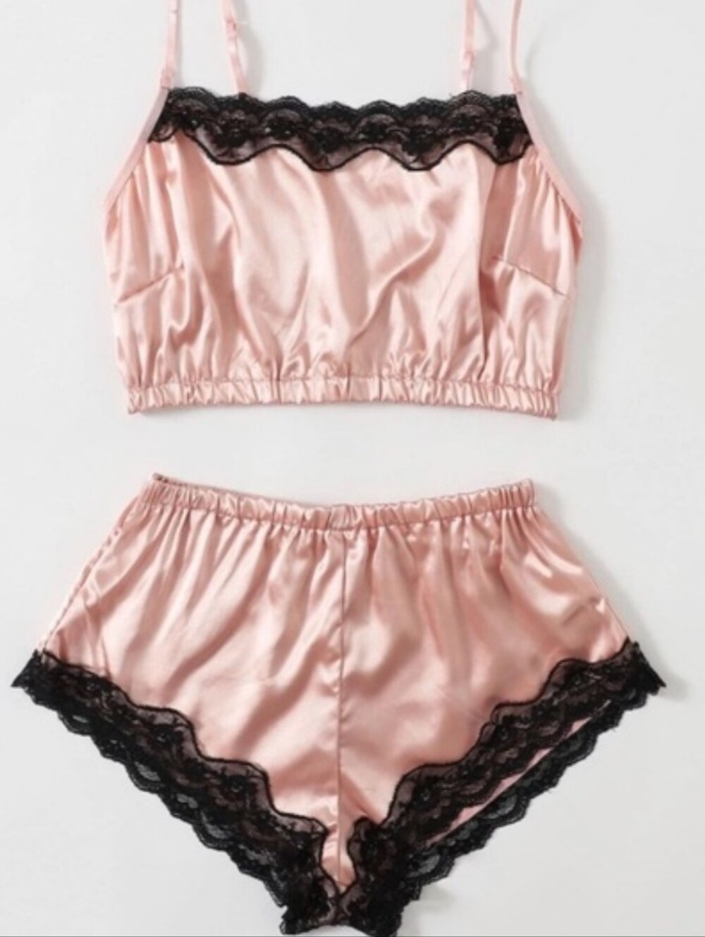 NWOT - Pastel Pink & Black, Satin, Lingerie Set